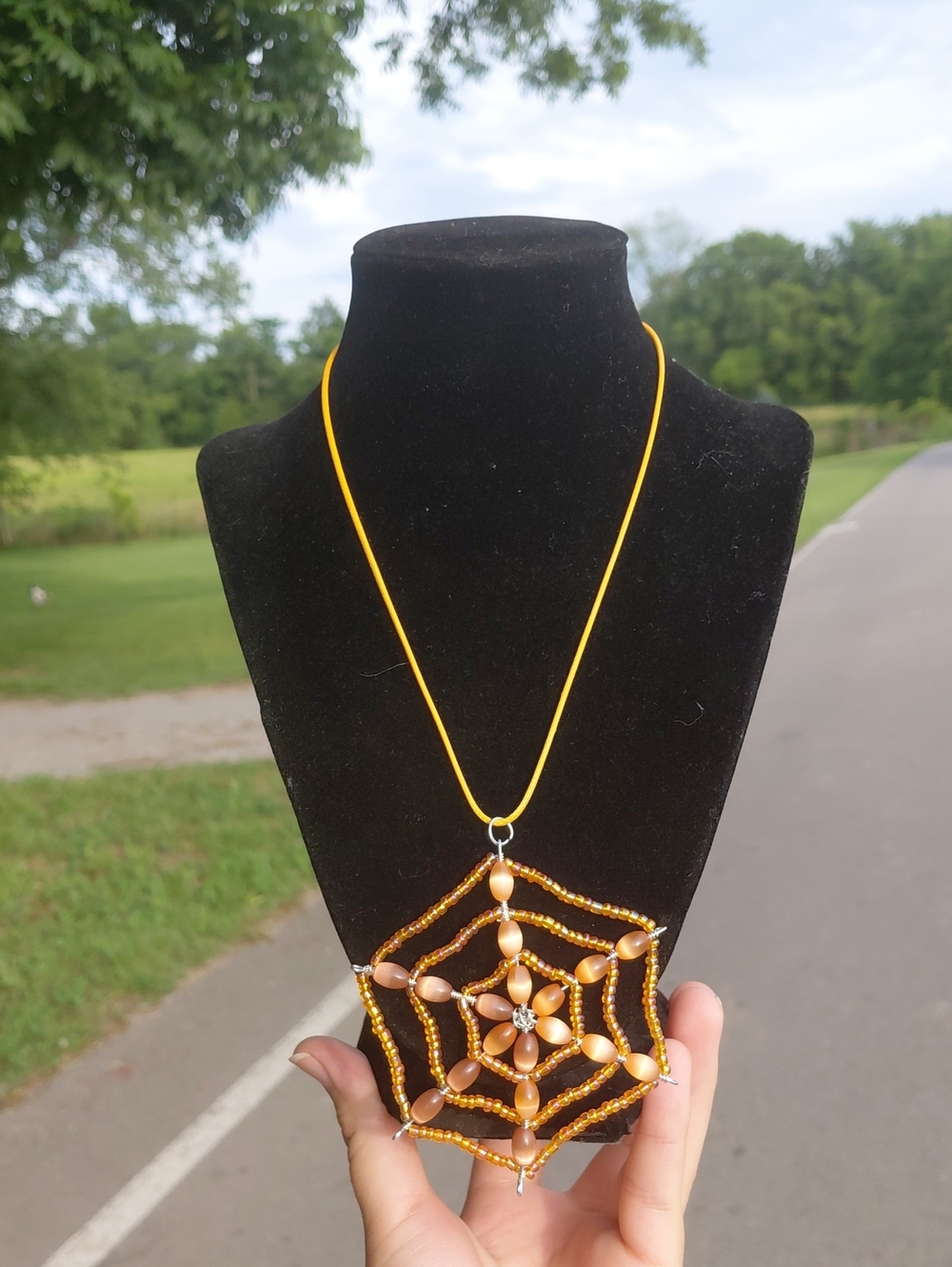 Handcrafted Beaded Spiderweb Necklace